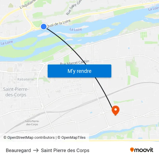 Beauregard to Saint Pierre des Corps map