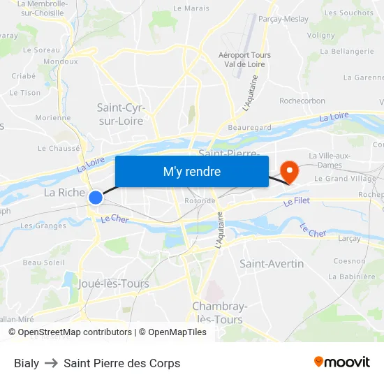 Bialy to Saint Pierre des Corps map