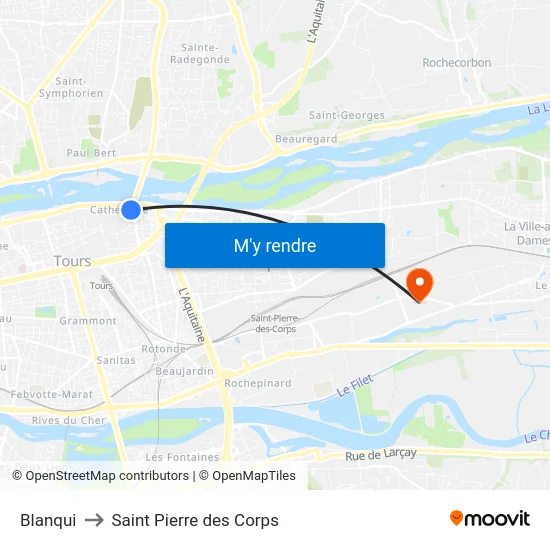 Blanqui to Saint Pierre des Corps map