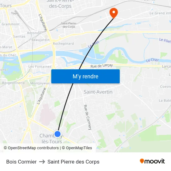 Bois Cormier to Saint Pierre des Corps map