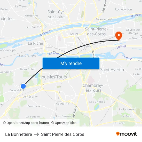 La Bonnetière to Saint Pierre des Corps map
