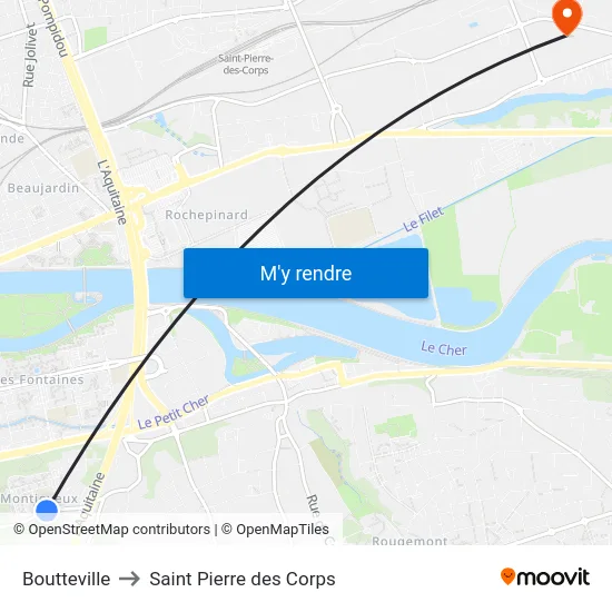 Boutteville to Saint Pierre des Corps map