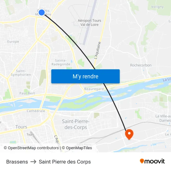 Brassens to Saint Pierre des Corps map