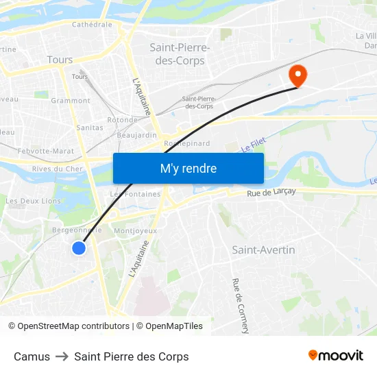 Camus to Saint Pierre des Corps map