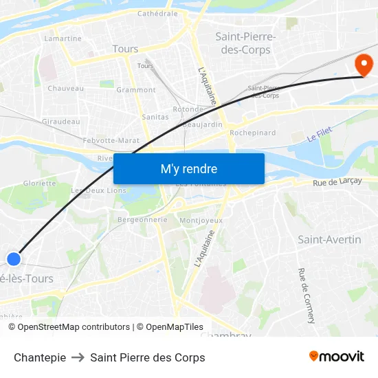 Chantepie to Saint Pierre des Corps map