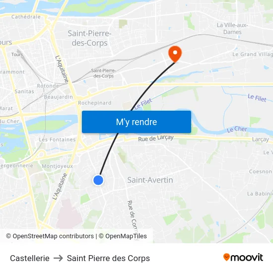 Castellerie to Saint Pierre des Corps map