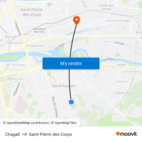 Chagall to Saint Pierre des Corps map