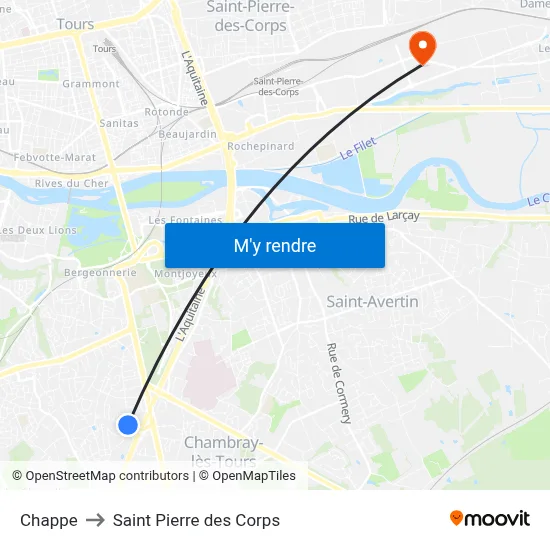 Chappe to Saint Pierre des Corps map