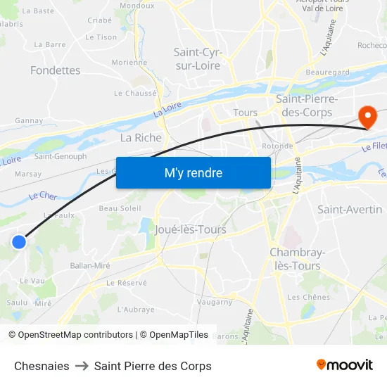 Chesnaies to Saint Pierre des Corps map