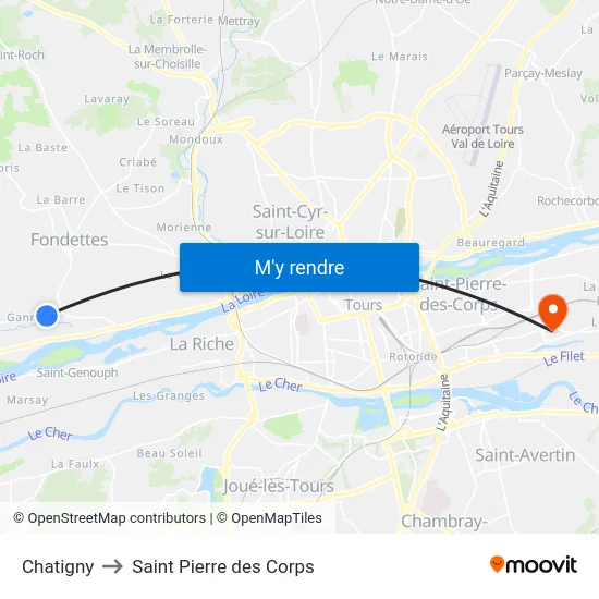 Chatigny to Saint Pierre des Corps map