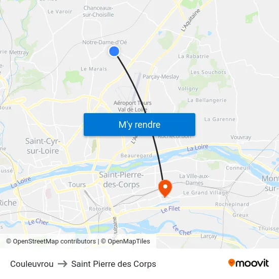 Couleuvrou to Saint Pierre des Corps map