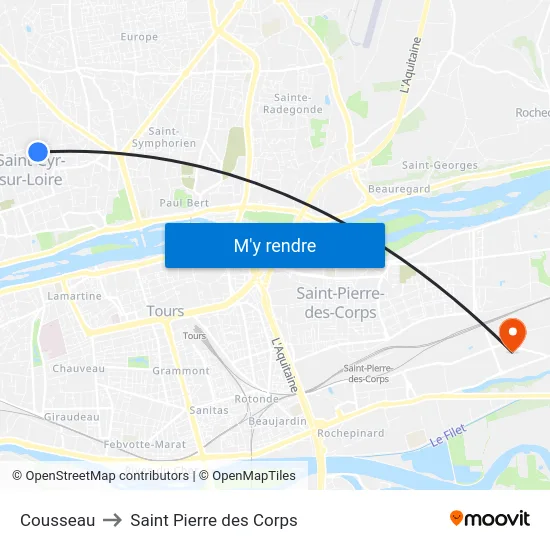 Cousseau to Saint Pierre des Corps map