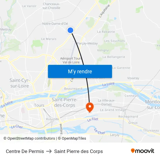 Centre De Permis to Saint Pierre des Corps map