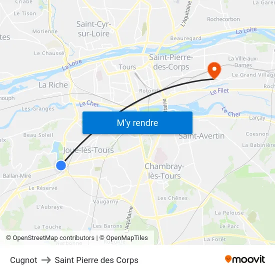 Cugnot to Saint Pierre des Corps map
