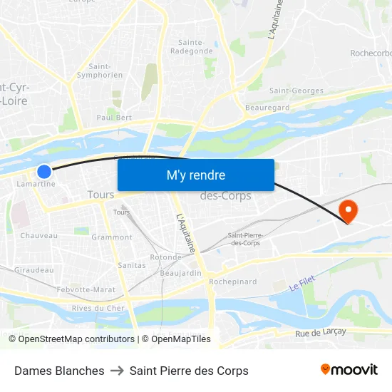 Dames Blanches to Saint Pierre des Corps map
