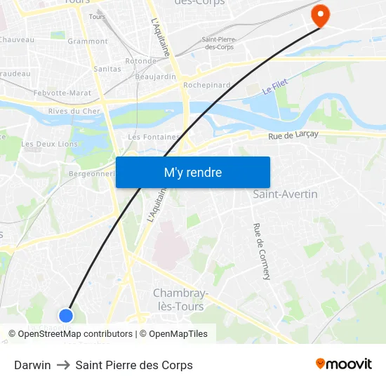 Darwin to Saint Pierre des Corps map
