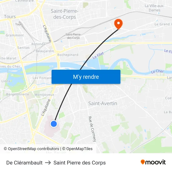 De Clérambault to Saint Pierre des Corps map