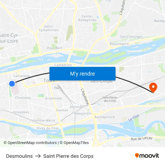 Desmoulins to Saint Pierre des Corps map