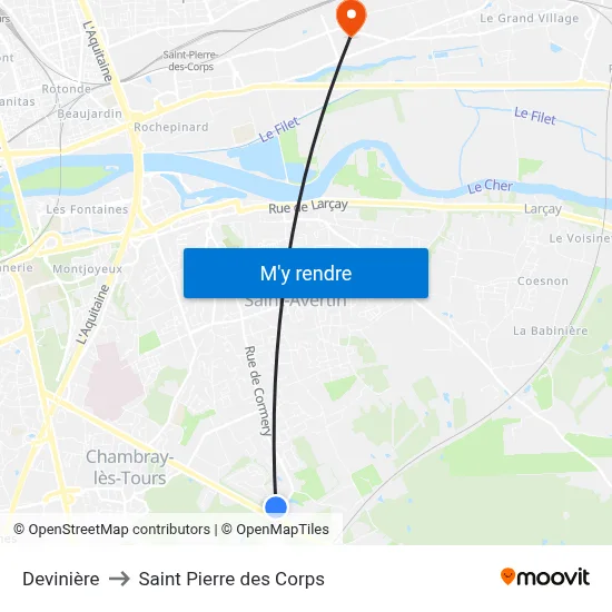 Devinière to Saint Pierre des Corps map