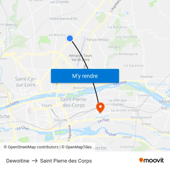 Dewoitine to Saint Pierre des Corps map