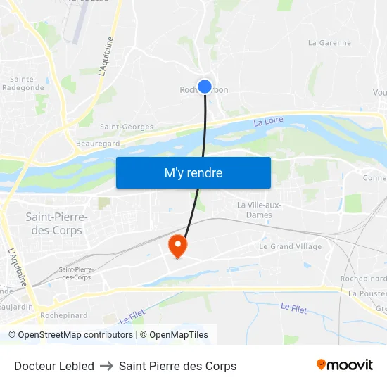 Docteur Lebled to Saint Pierre des Corps map