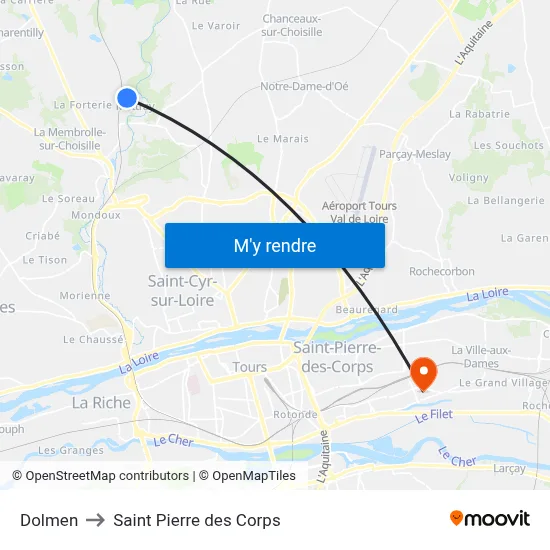 Dolmen to Saint Pierre des Corps map