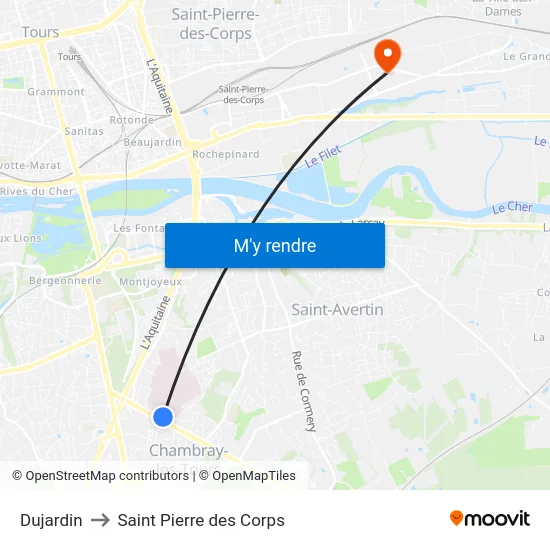 Dujardin to Saint Pierre des Corps map
