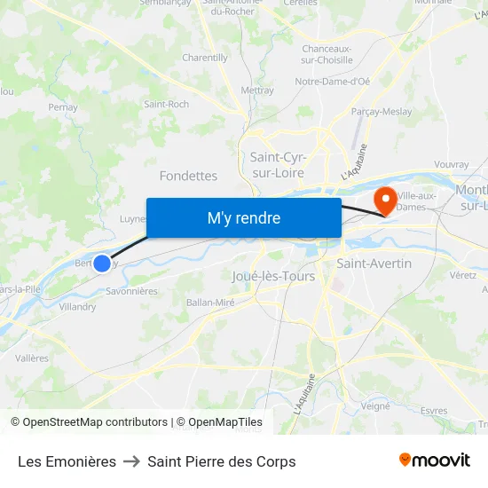 Les Emonières to Saint Pierre des Corps map