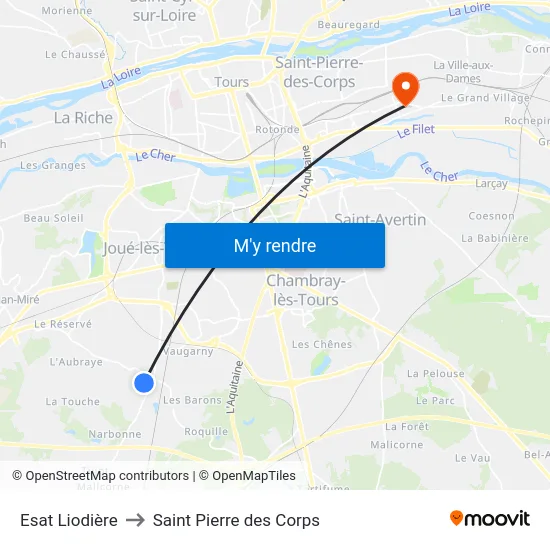 Esat Liodière to Saint Pierre des Corps map