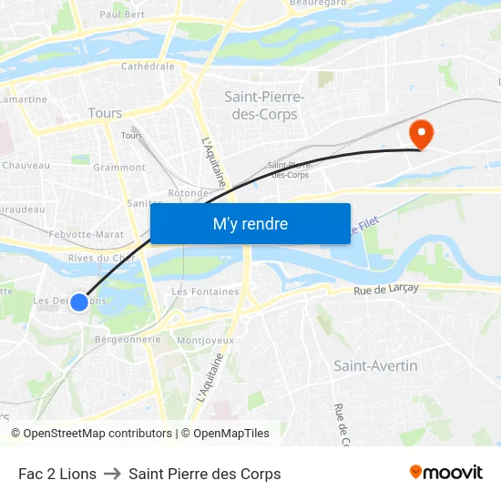 Fac 2 Lions to Saint Pierre des Corps map