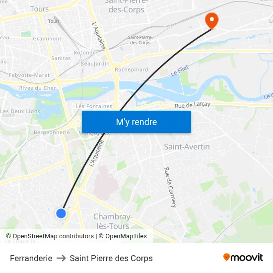 Ferranderie to Saint Pierre des Corps map