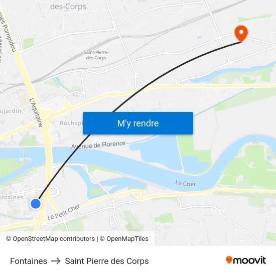Fontaines to Saint Pierre des Corps map