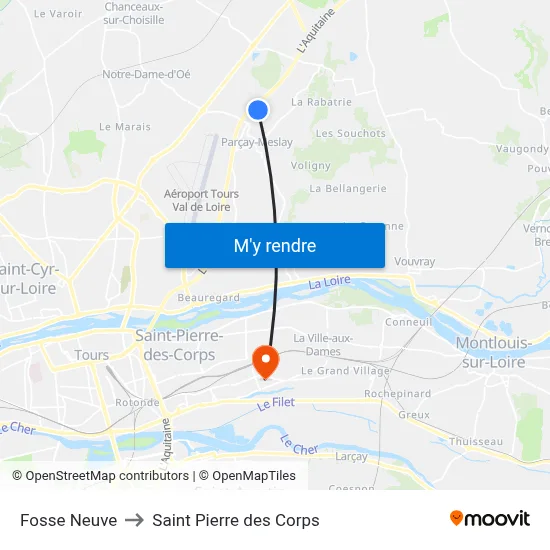 Fosse Neuve to Saint Pierre des Corps map