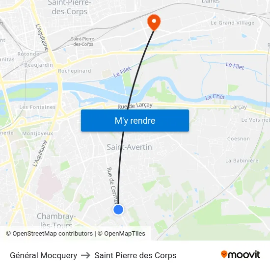 Général Mocquery to Saint Pierre des Corps map