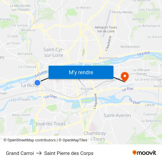 Grand Carroi to Saint Pierre des Corps map
