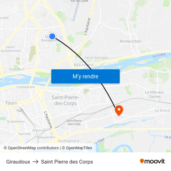 Giraudoux to Saint Pierre des Corps map