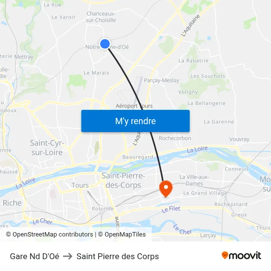 Gare Nd D'Oé to Saint Pierre des Corps map