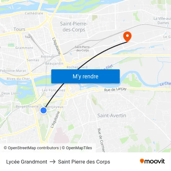 Lycée Grandmont to Saint Pierre des Corps map