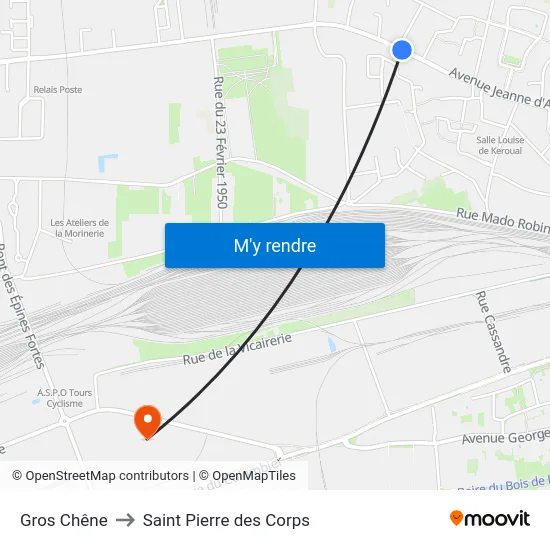Gros Chêne to Saint Pierre des Corps map