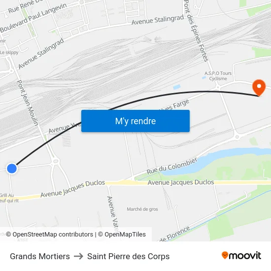 Grands Mortiers to Saint Pierre des Corps map