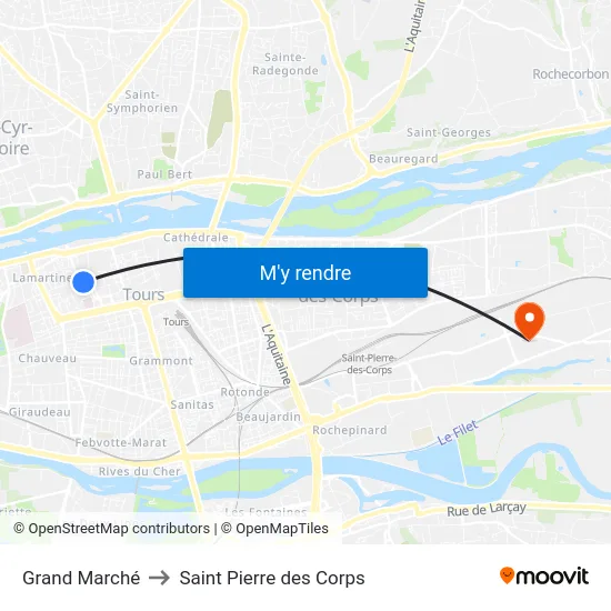 Grand Marché to Saint Pierre des Corps map