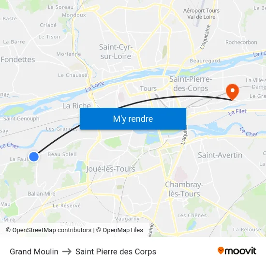 Grand Moulin to Saint Pierre des Corps map