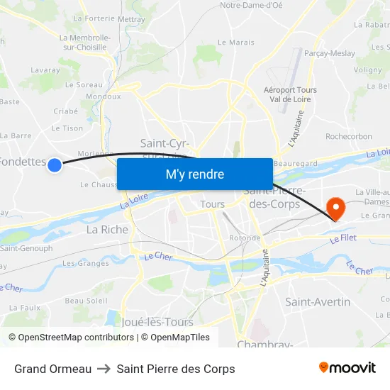 Grand Ormeau to Saint Pierre des Corps map