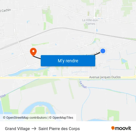 Grand Village to Saint Pierre des Corps map