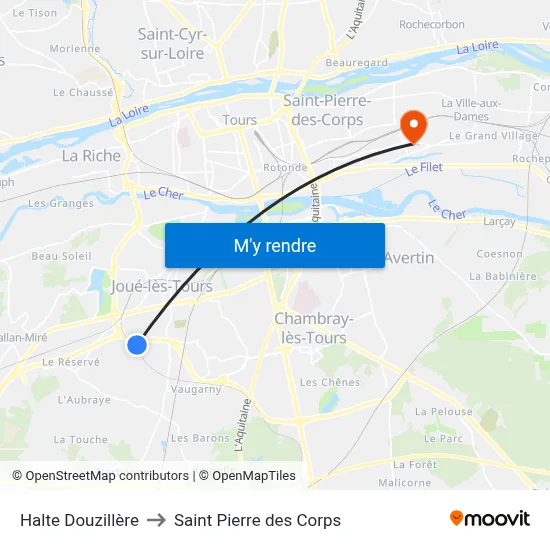 Halte Douzillère to Saint Pierre des Corps map