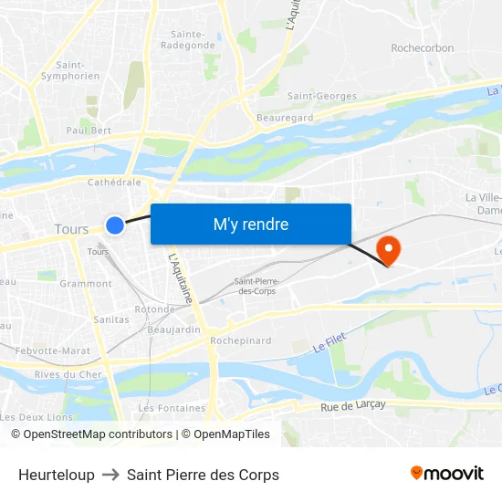 Heurteloup to Saint Pierre des Corps map