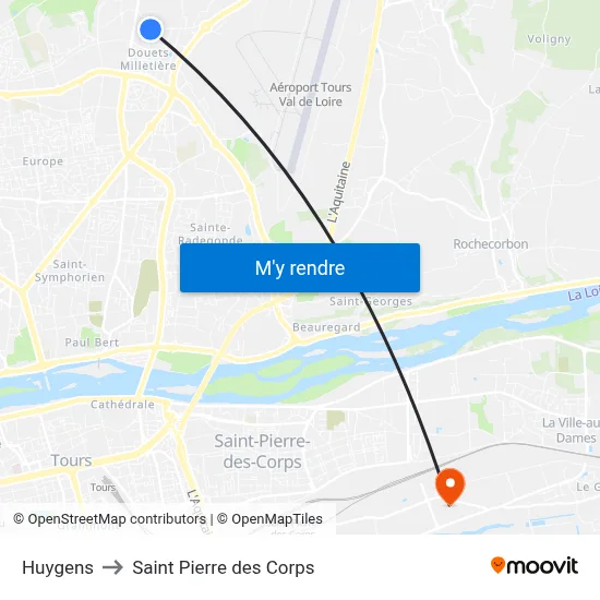 Huygens to Saint Pierre des Corps map