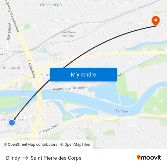 D'Indy to Saint Pierre des Corps map