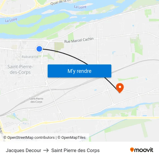 Jacques Decour to Saint Pierre des Corps map