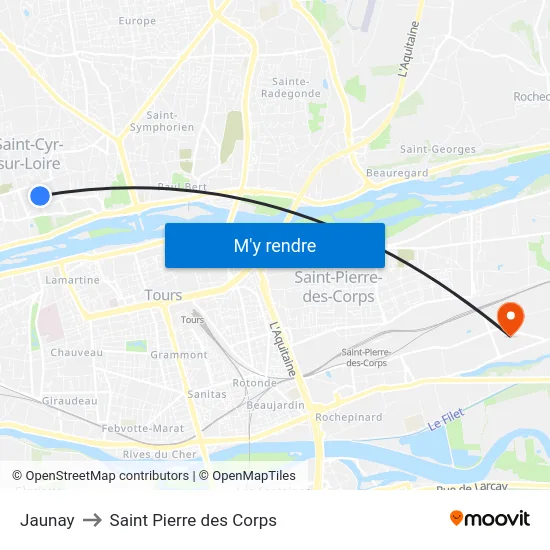Jaunay to Saint Pierre des Corps map